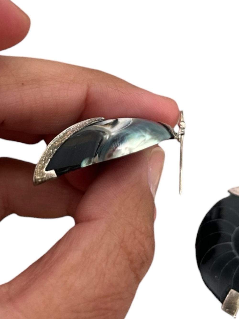 Samuel B Behnam 925 Sterling Silver Iridescent Blue Nautilus Shell Drop Earrings - Picture 6 of 8